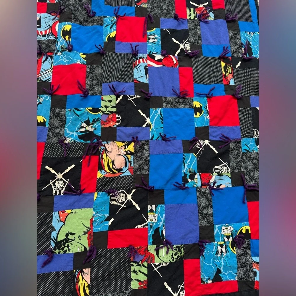 Handmade Marvel Superhero Patchwork Quilt Blanket Twin 60x80